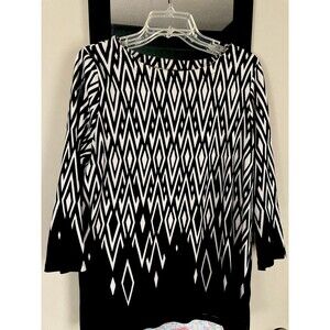 Rafaella Women’s Top XL Black & White Diamond Stretch Geometric Good Condition